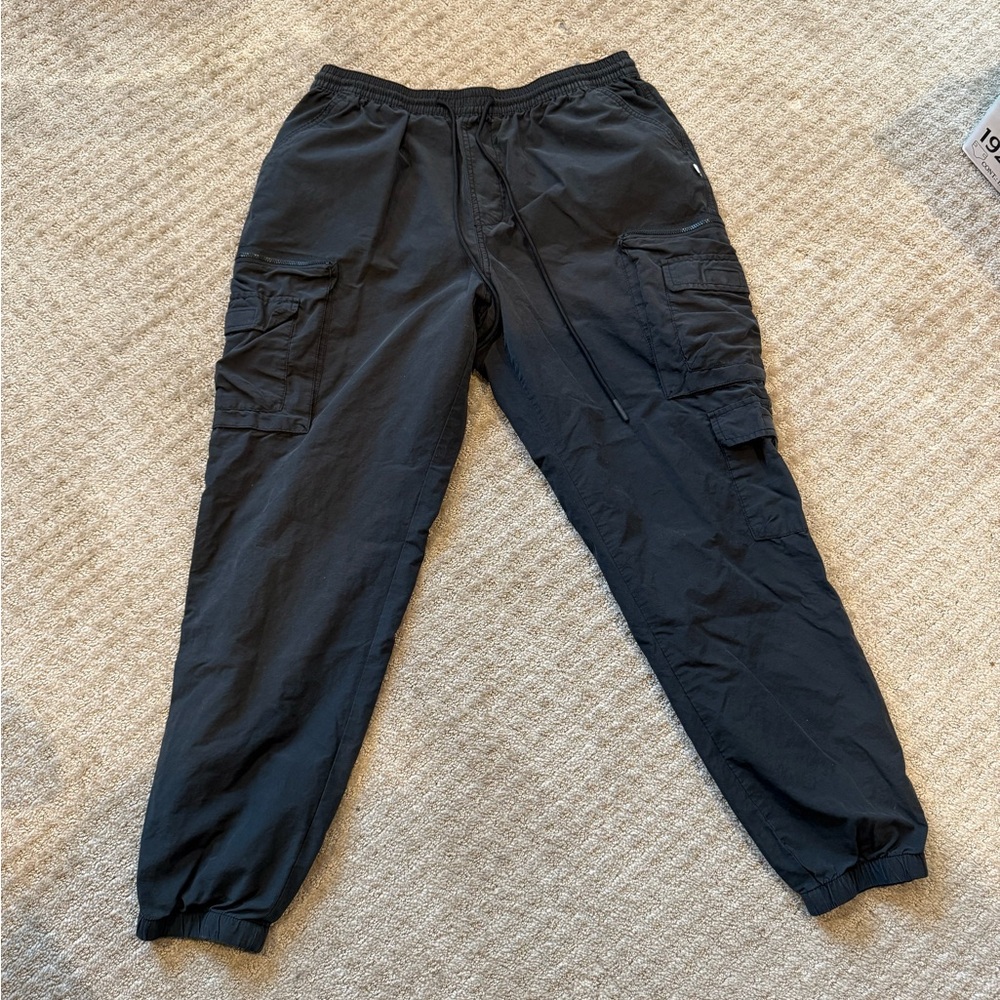 Black Cargo Jogger Pants with Elastic Cuffs